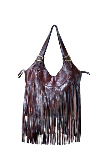 REDUCED PRICE!!! Big Fringe Dark Brown Leather Bag / Boho Chic