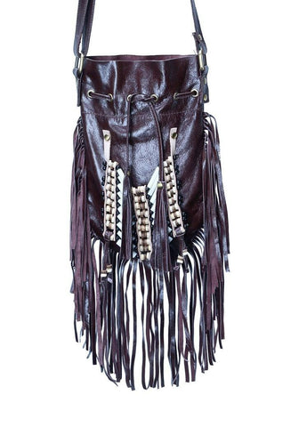 N46P- Dark Brown  Indian leather Handbag, Native American Style  bag. Crossbody bag