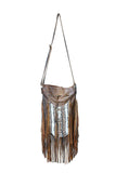 N48G- Bolso grande de cuero indio antiguo marrón, bolso estilo nativo americano. Bolso bandolera