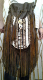 N48G- Bolso grande de cuero indio antiguo marrón, bolso estilo nativo americano. Bolso bandolera