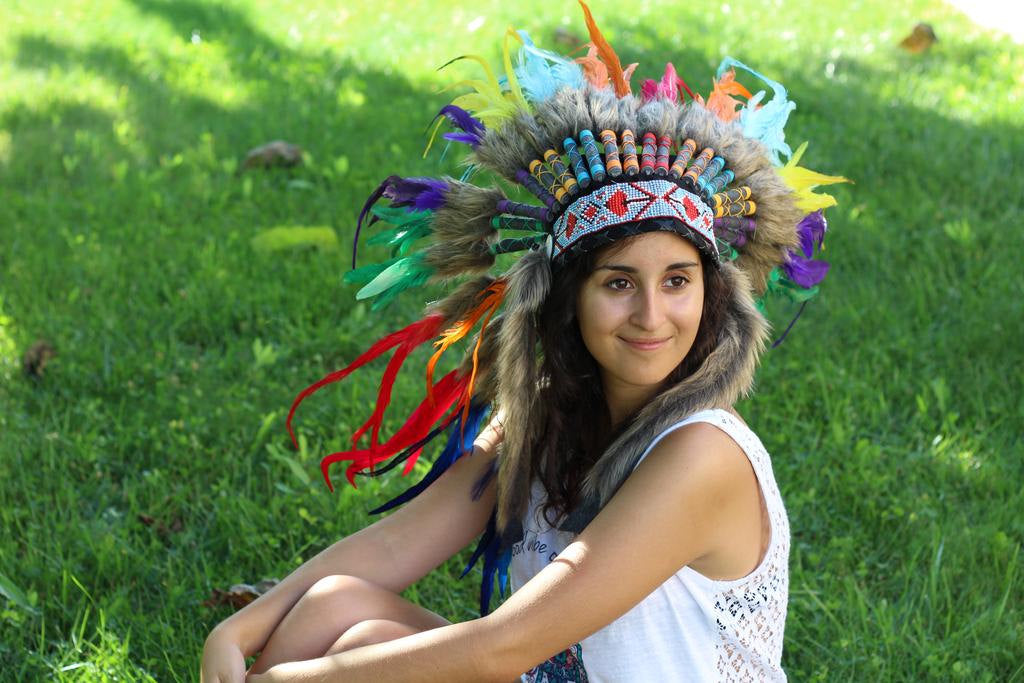 X36 Rainbow  Feather Headdress / Warbonnet