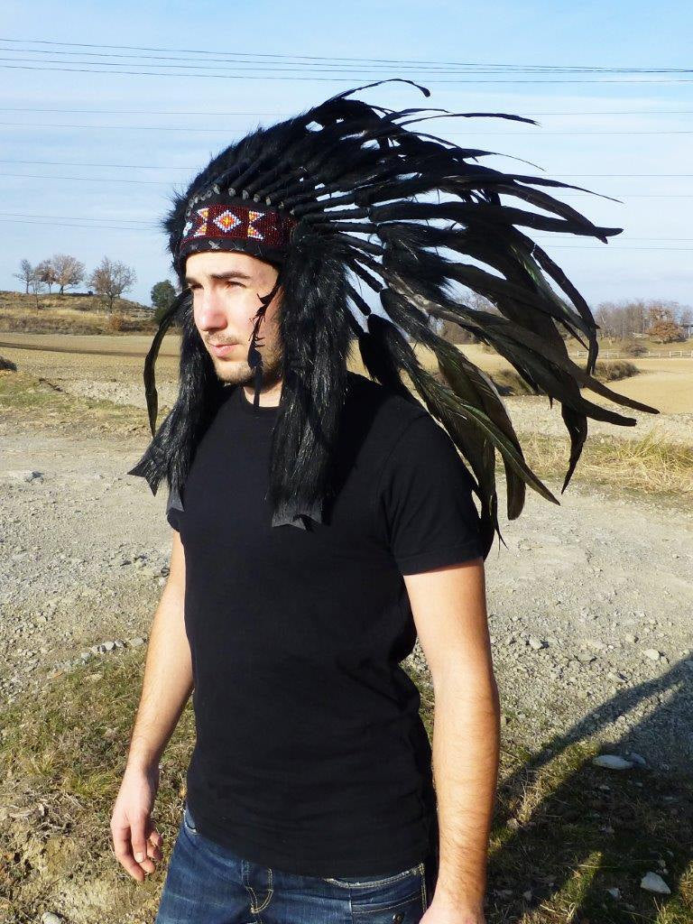 X52 Reduced Price !!! Black natural colour Feather Headdress / Warbonnet.