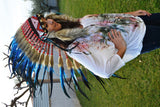 PRICE REDUCED M31-Indian Native American Style , War bonnet , Medium Electric Blue Feather Headdress (36 inch long ).