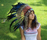 N54- Electric Blue  and dark Feather Short Headdress / Warbonnet
