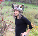 Real Feather Warrior  Indian Headdress with Horns, Native American Style Costume Hand Made and Horns WarBonnet Hat