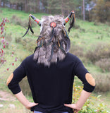 Real Feather Warrior  Indian Headdress with Horns, Native American Style Costume Hand Made and Horns WarBonnet Hat