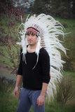PRICE REDUCED N93- Extra Large White  Feather Headdress (43  inch long )/ war bonnet.