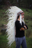 PRICE REDUCED N93- Extra Large White  Feather Headdress (43  inch long )/ war bonnet.
