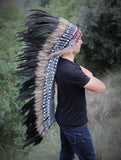 PRICE REDUCED . N92- Extra Large Natural color Feather Headdress (43 inch long )/ war bonnet.