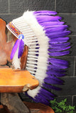 Y50 FLUOR  COLLECTION : Medium  Purple Feather Headdress / Native American Style Warbonnet (36  inch long ).