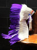 Y50 FLUOR  COLLECTION : Medium  Purple Feather Headdress / Native American Style Warbonnet (36  inch long ).