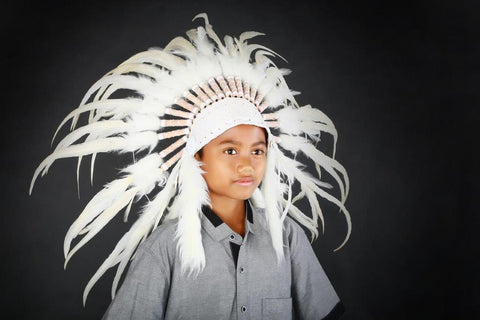 K11 From 5-8 years Kid / Child's: white rooster feather Headdress 21 inch. – 53,34 cm.