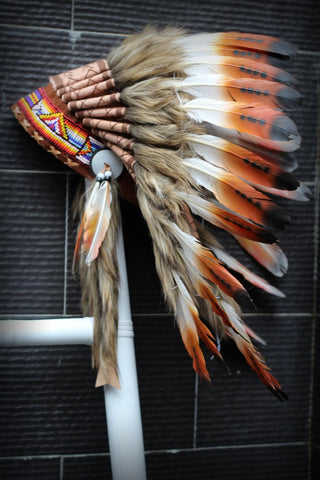 X05 - Three colors brown Chief  Feather Headdress / native american Style  Warbonnet