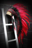 Y09 Medium Red Indian Feather Headdress / Native American Style Warbonnet (36 inch long )