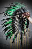 Y55 - Medium  Green  Feather Headdress (36  inch long )/ war bonnet