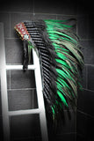 Y55 - Medium  Green  Feather Headdress (36  inch long )/ war bonnet