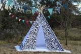 tipi / tepee / tipi / teepee Tent Zebra . Playtent. POLES NOT INCLUDED.