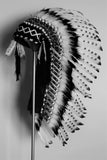 PRICE REDUCED Y02 Medium Indian White and Black Feather Headdress ( 36 inch long ). Native American Style. Warbonnet