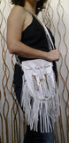 N45M- Reduced Price! Medium  White Indian leather Handbag, Native American Style bag.Crossbody bag