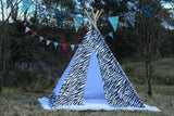 tipi / tepee / tipi / teepee Tent Zebra . Playtent. POLES NOT INCLUDED.