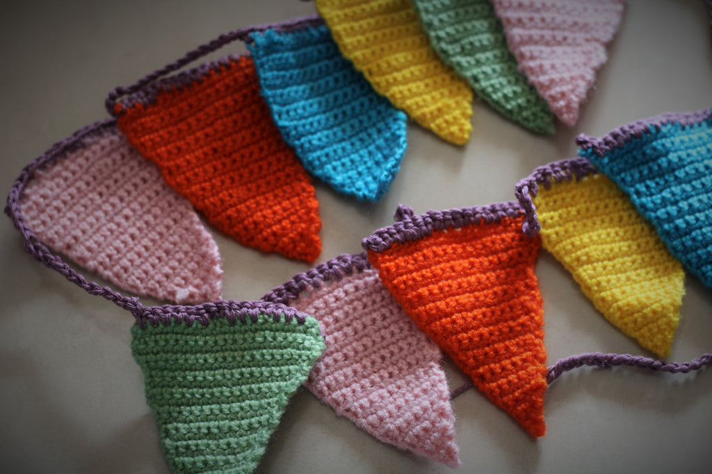 Garland Flag Crochet . Nursery Decor. Wall hanging decoration.