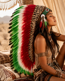 Green White and Red Feather Headdress for Mexican Celebrations, Parades and Photoshoots