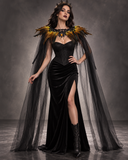 Dark Queen Feather Shoulder Cape – Gothic Halloween Cape