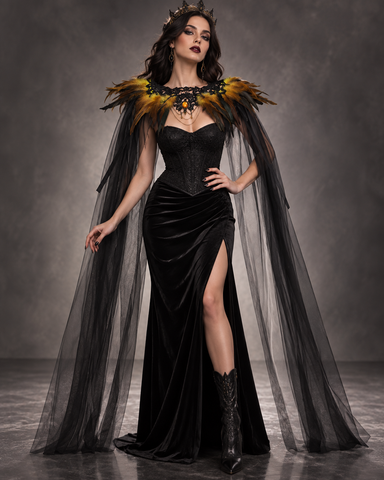 Dark Queen Feather Shoulder Cape – Gothic Halloween Cape