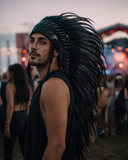 B33 Black Feather Headdress – Festival Statement Headpiece