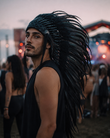B33 Black Feather Headdress – Festival Statement Headpiece