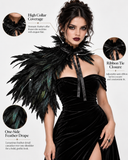 Black Raven Feather Shoulder Cape – Gothic One Shoulder Wrap