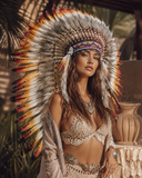 Y31- Festival Feather Headdress – MEDIUM Brown White & Sunset Orange Statement Piece