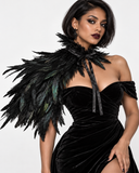 Black Raven Feather Shoulder Cape – Gothic One Shoulder Wrap