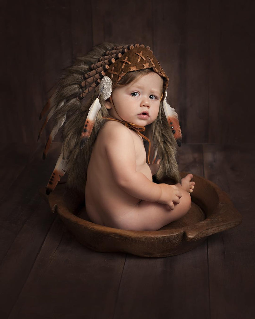 N04- Pour Bambin / Bébé de 9 à 18 mois : Coiffe Indienne Marron Style Amérindien trois couleurs .pour les plus petits !