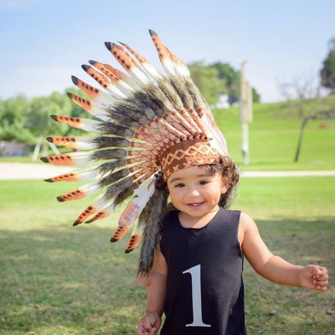 N04- Para niños pequeños/bebés de 9 a 18 meses: tocado indio estilo nativo americano en tres colores. ¡Para los más pequeños!