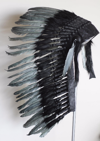 Y77 - Medium  Grey Indian Headdress, native american Style warbonnet.