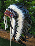 Y23-A003 - Indian Native American Medium natural color Feather Headdress 36" long war bonnet