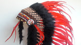 Y01 - Medium Red Feather Headdress / Native American Style Warbonnet (36 inch long )