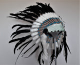 X15 Feather Headdress White and green headband with Natural colour feathers
