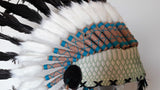 X15 Feather Headdress White and green headband with Natural colour feathers