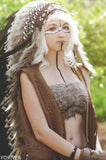 Z70 - Extra Large Indian black and white double Feather Headdress (43 inch long)