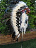 Y23-A003 - Indian Native American Medium natural color Feather Headdress 36" long war bonnet
