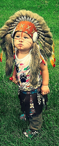 N01- Para niños pequeños/bebés de 9 a 18 meses: ¡Tocado indio estilo nativo americano de tres colores para los más pequeños!
