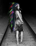 Extra Large Colorful Feather Headdress. Rainbow headdress