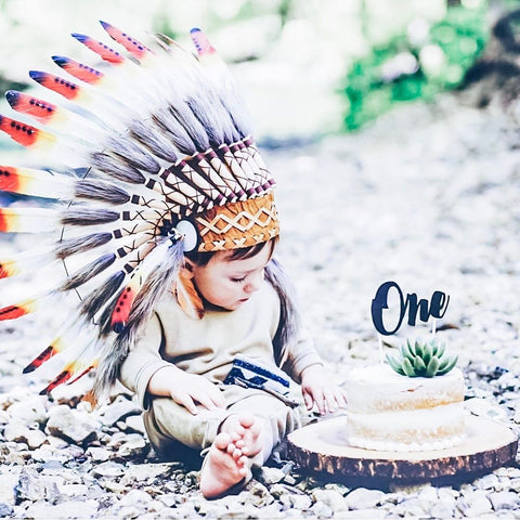 N01- Para niños pequeños/bebés de 9 a 18 meses: ¡Tocado indio estilo nativo americano de tres colores para los más pequeños!