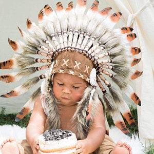 N04- Pour Bambin / Bébé de 9 à 18 mois : Coiffe Indienne Marron Style Amérindien trois couleurs pour les plus petits !