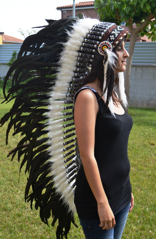PRICE REDUCED N91-Extra Large Natural colour  Feather Headdress (43  inch long )/ war bonnet