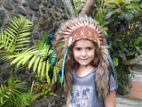 N33- De 5-8 ans Enfant/Enfant : Coiffe indienne turquoise et plumes noires 21 pouces. – 53,34 cm.