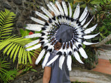 K07 Pour Enfant / Enfants De 5 à 8 ans : Coiffe de chef indien en plumes noir et blanc / Bonnet de guerre style amérindien pour les plus petits