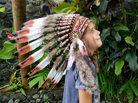 For Children: three colors brown Feather Headdress From 5 - 8 years old